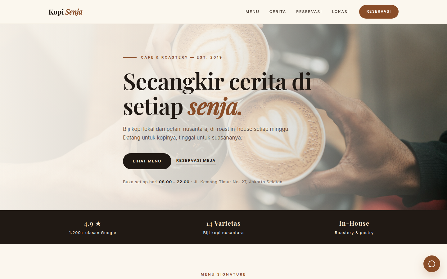 Preview website Kopi Senja